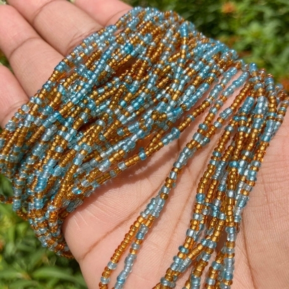 Elegant Blue and Gold Waist Beads - Picture 1 of 2